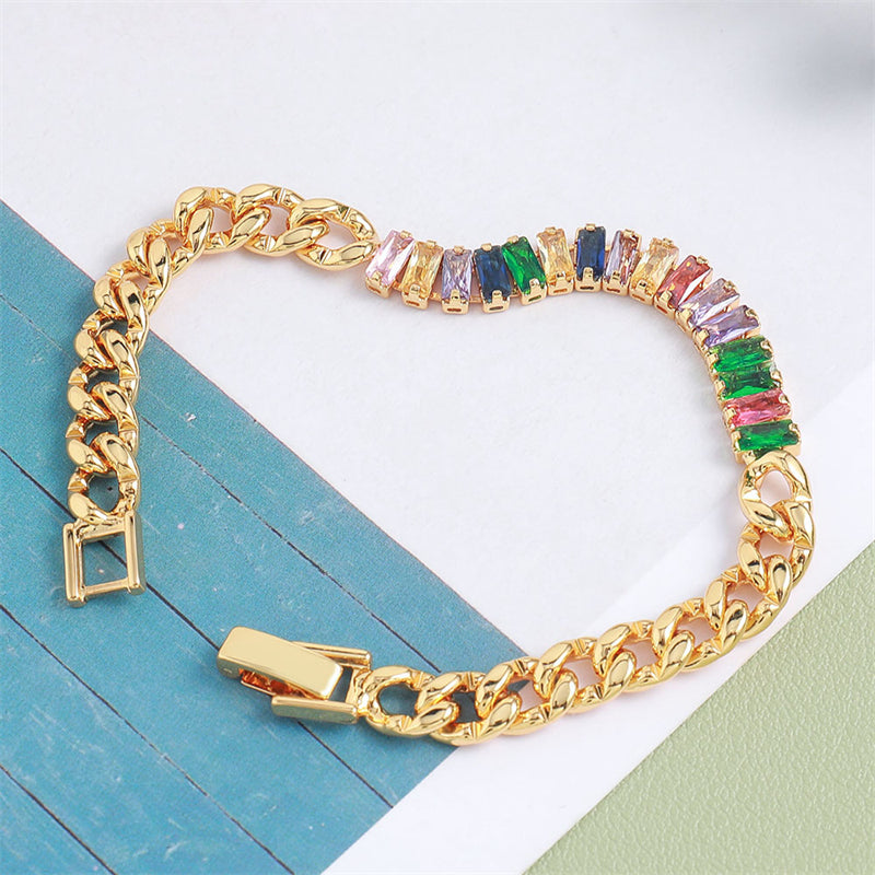 Handmade Geometric Ring Bracelet - Genuine Gold Plated Copper with Zircon, Light Luxury Style for Women