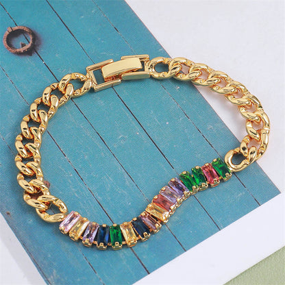 Handmade Geometric Ring Bracelet - Genuine Gold Plated Copper with Zircon, Light Luxury Style for Women