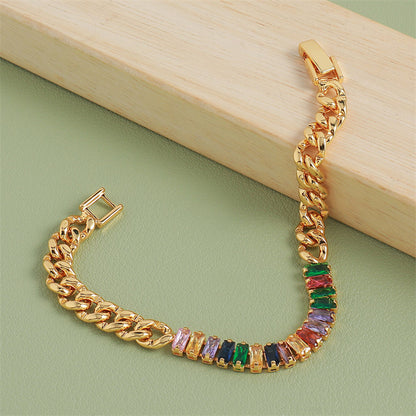 Handmade Geometric Ring Bracelet - Genuine Gold Plated Copper with Zircon, Light Luxury Style for Women