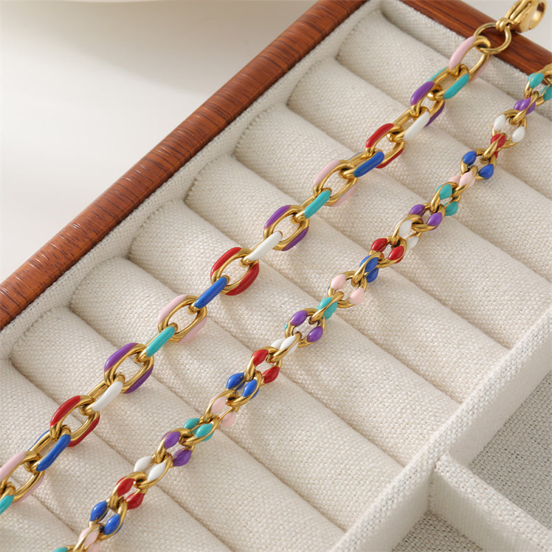 Handmade Geometric Ring Bracelet - Stainless Steel Electroplated Colorful Unisex Jewelry, Korean Style Sweet Fresh Design for Travel Souvenir