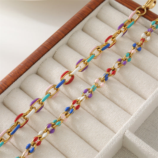 Handmade Geometric Ring Bracelet - Stainless Steel Electroplated Colorful Unisex Jewelry, Korean Style Sweet Fresh Design for Travel Souvenir