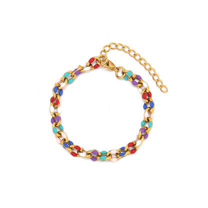 Handmade Geometric Ring Bracelet - Stainless Steel Electroplated Colorful Unisex Jewelry, Korean Style Sweet Fresh Design for Travel Souvenir
