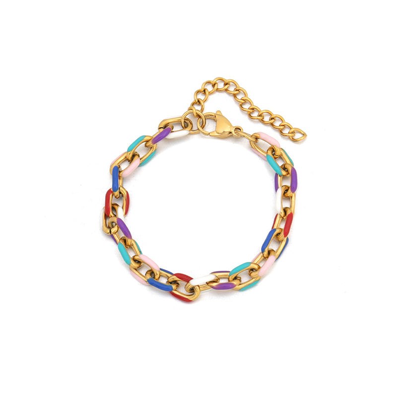 Handmade Geometric Ring Bracelet - Stainless Steel Electroplated Colorful Unisex Jewelry, Korean Style Sweet Fresh Design for Travel Souvenir