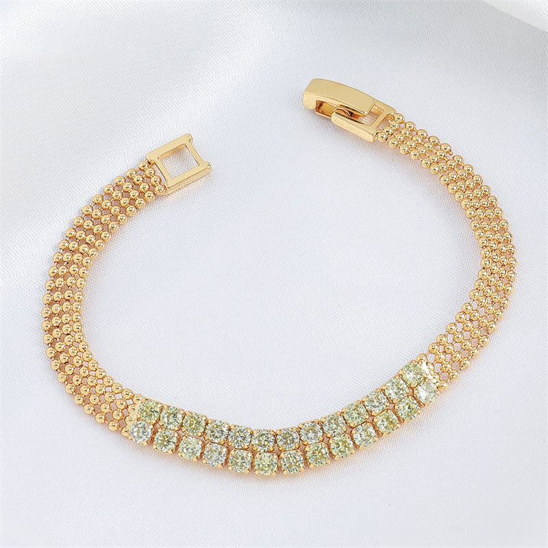 Handmade Geometric Ring & Square Zircon Bracelet - Genuine Gold Plated Copper 8.1g Light Luxury Women's Jewelry