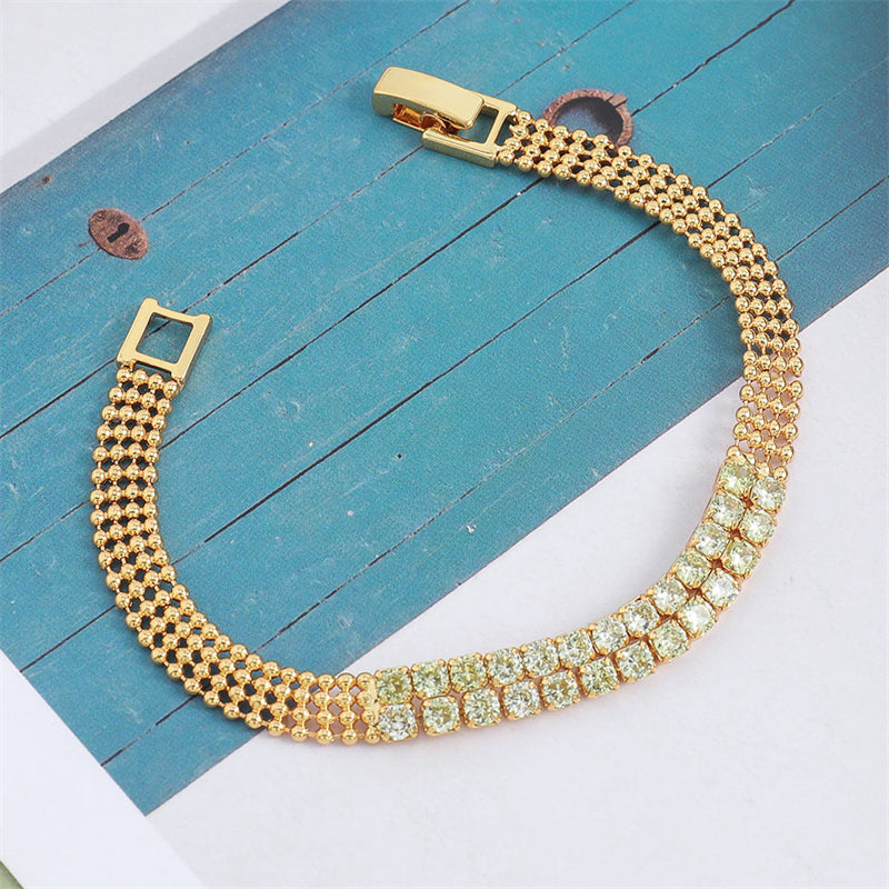 Handmade Geometric Ring & Square Zircon Bracelet - Genuine Gold Plated Copper 8.1g Light Luxury Women's Jewelry