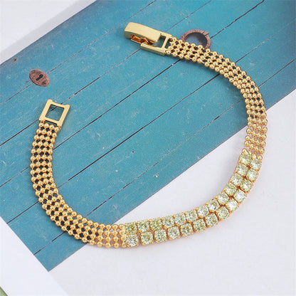 Handmade Geometric Ring & Square Zircon Bracelet - Genuine Gold Plated Copper 8.1g Light Luxury Women's Jewelry