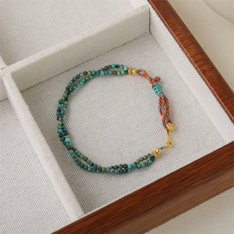 Handmade Hubei Turquoise & 925 Silver Ruyi Bracelet - Chinese Style Geometric Unisex Jewelry, Electroplated