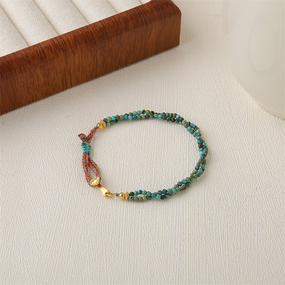 Handmade Hubei Turquoise & 925 Silver Ruyi Bracelet - Chinese Style Geometric Unisex Jewelry, Electroplated