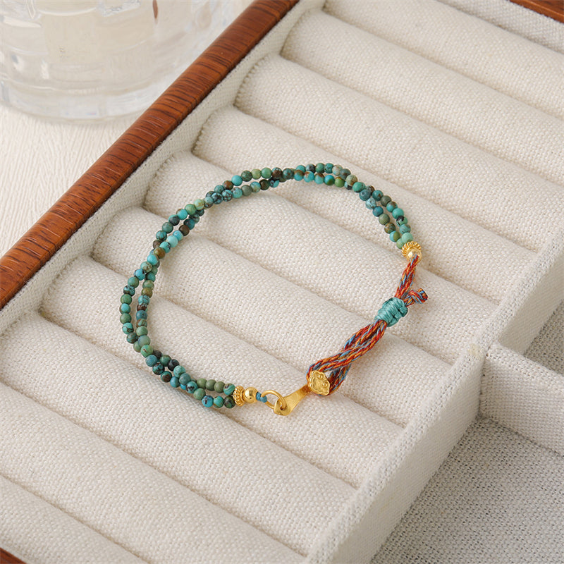 Handmade Hubei Turquoise & 925 Silver Ruyi Bracelet - Chinese Style Geometric Unisex Jewelry, Electroplated