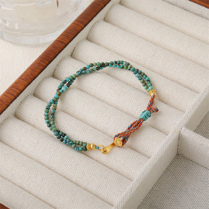 Handmade Hubei Turquoise & 925 Silver Ruyi Bracelet - Chinese Style Geometric Unisex Jewelry, Electroplated