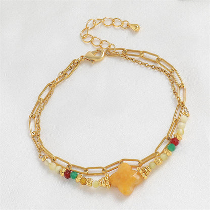 Handmade Irregular Asymmetrical Natural Stone Bracelet - Genuine Gold Plated Copper, Korean Style Sweet Fresh Women's Jewelry for Employee Gifts