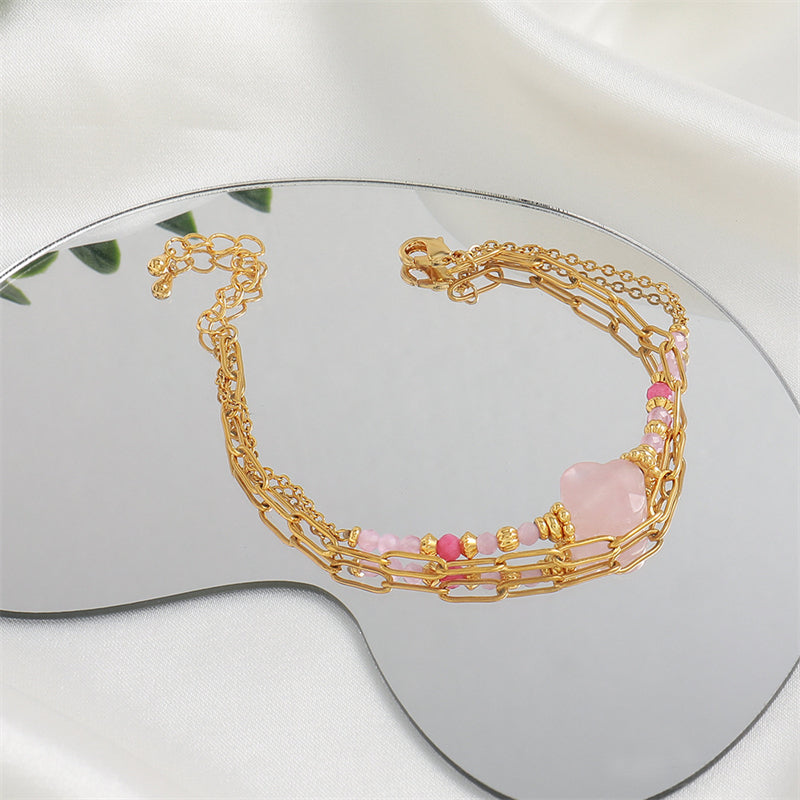 Handmade Irregular Asymmetrical Natural Stone Bracelet - Genuine Gold Plated Copper, Korean Style Sweet Fresh Women's Jewelry for Employee Gifts