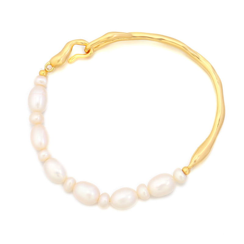 Handmade Irregular Geometric Natural Pearl Bracelet - Genuine Gold Plated Copper Light Luxury Women's Jewelry 10.6g