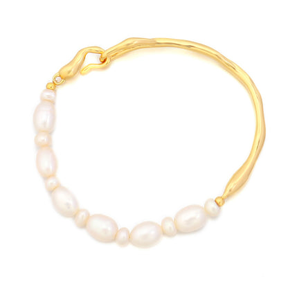 Handmade Irregular Geometric Natural Pearl Bracelet - Genuine Gold Plated Copper Light Luxury Women's Jewelry 10.6g