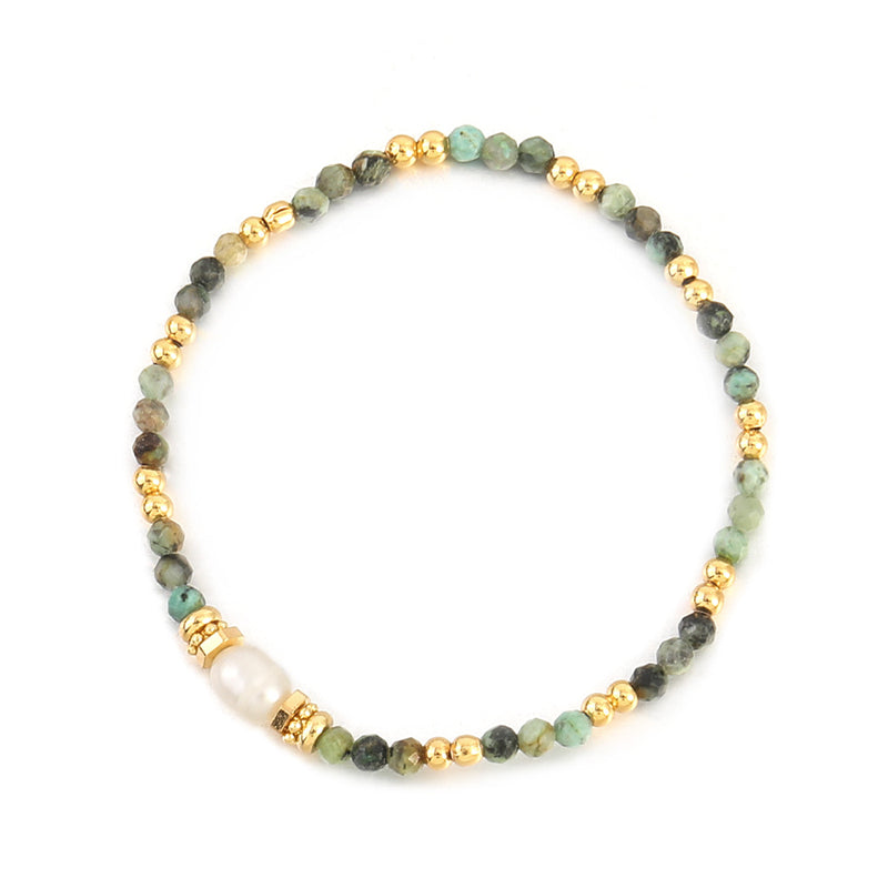 Handmade Square Geometric Vintage Bracelet Set - Zircon, Fluorite, African Turquoise, Glass Beads & Copper Electroplated Jewelry