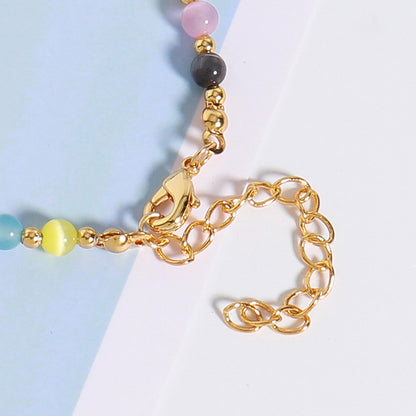 Handmade Stainless Steel Cat's Eye Geometric Circle Bracelet - Genuine Gold Plated Adjustable Women's Jewelry