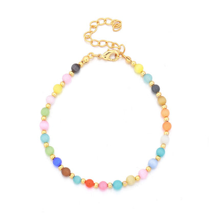 Handmade Stainless Steel Cat's Eye Geometric Circle Bracelet - Genuine Gold Plated Adjustable Women's Jewelry