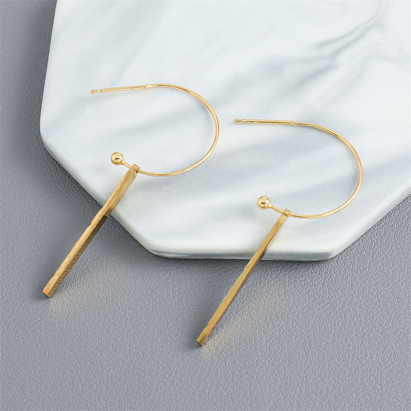 Handmade Stainless Steel Geometric Rectangular Hook Earrings - Minimalist Industrial Style