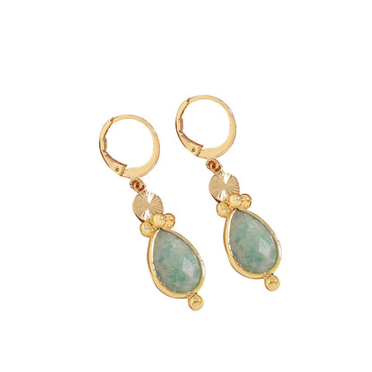 Handmade Teardrop Natural Stone Earrings in Vacuum Gold - Chinese Style Bohemian Retro Earrings for Women