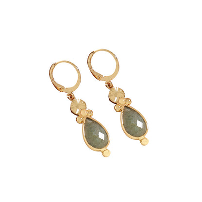 Handmade Teardrop Natural Stone Earrings in Vacuum Gold - Chinese Style Bohemian Retro Earrings for Women