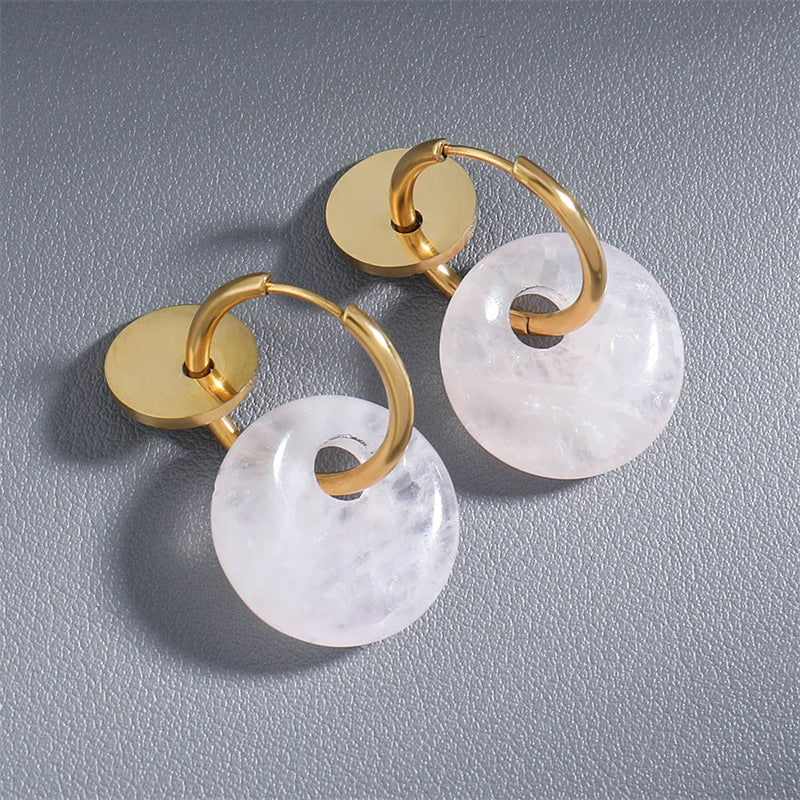 Handmade Geometric Drop Earrings with Natural Stone - Stainless Steel Gold Plated Retro Jewelry for Women