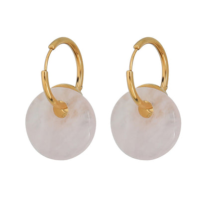 Handmade Geometric Drop Earrings with Natural Stone - Stainless Steel Gold Plated Retro Jewelry for Women