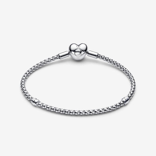 Sterling Silver Heart Clasp Studded Bracelet