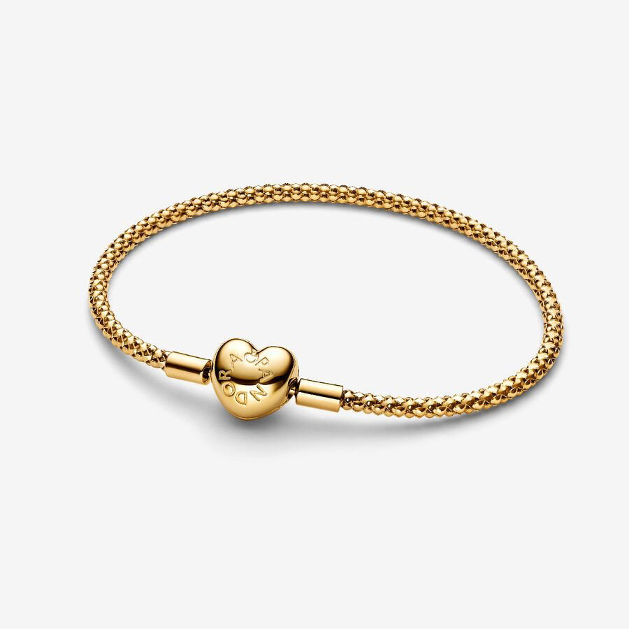 14k Gold Heart Clasp Studded Bracelet