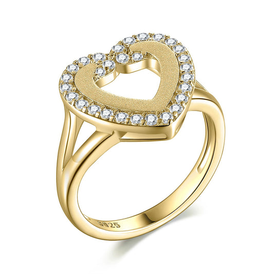 Heart-Shaped 925 Silver Ring - Romantic Gold-Plated Wedding Band with Zirconia