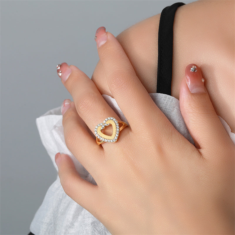 Heart-Shaped 925 Silver Ring - Romantic Gold-Plated Wedding Band with Zirconia