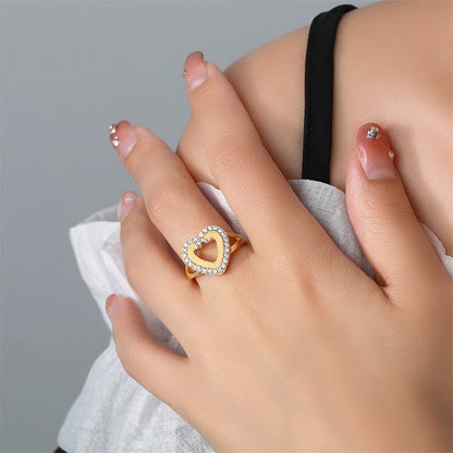 Heart-Shaped 925 Silver Ring - Romantic Gold-Plated Wedding Band with Zirconia