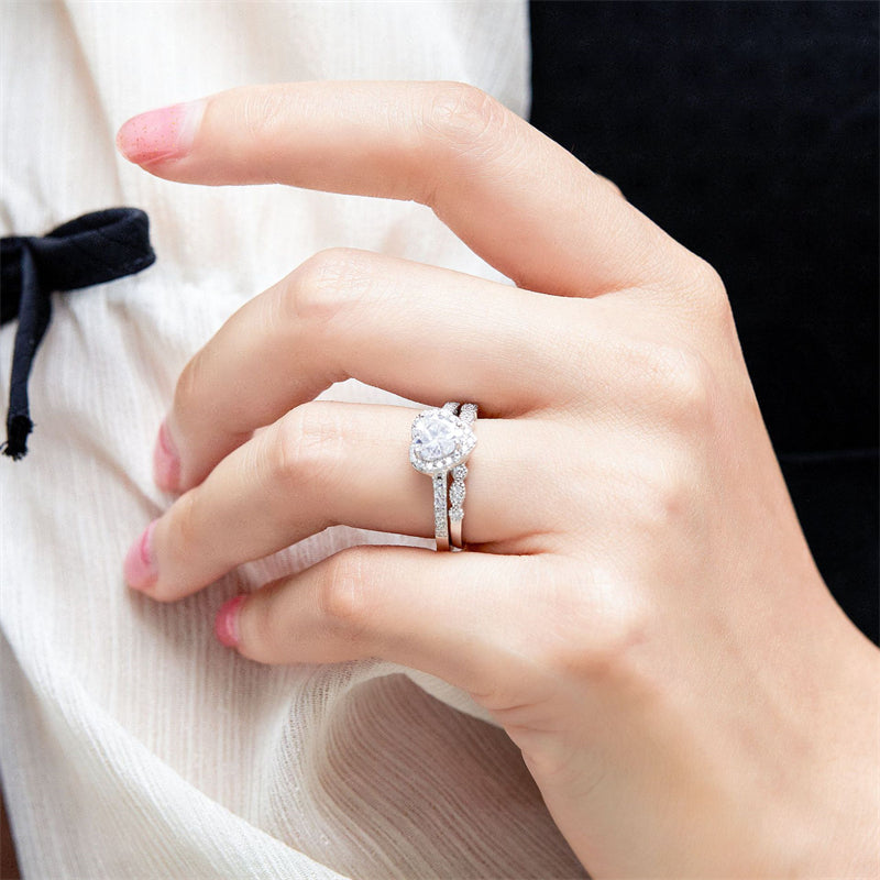 Heart-Shaped 925 Silver Ring Set - Romantic Zirconia Bridal Stack