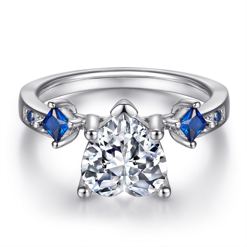 Heart-Shaped Blue Zirconia 925 Silver Ring Set - Modern Stackable Jewelry