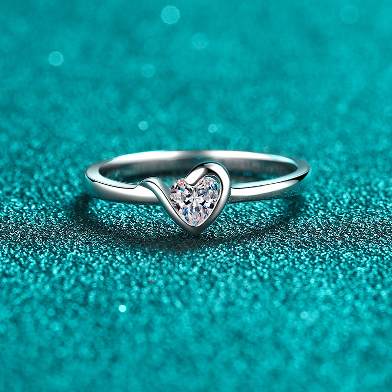 Heart-Shaped Moissanite Solitaire Ring - 925 Sterling Silver Floral Accent Minimalist Ring for Women