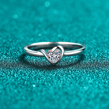Heart-Shaped Moissanite Solitaire Ring - 925 Sterling Silver Floral Accent Minimalist Ring for Women