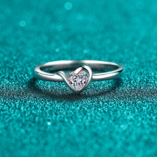 Heart-Shaped Moissanite Solitaire Ring - 925 Sterling Silver Floral Accent Minimalist Ring for Women