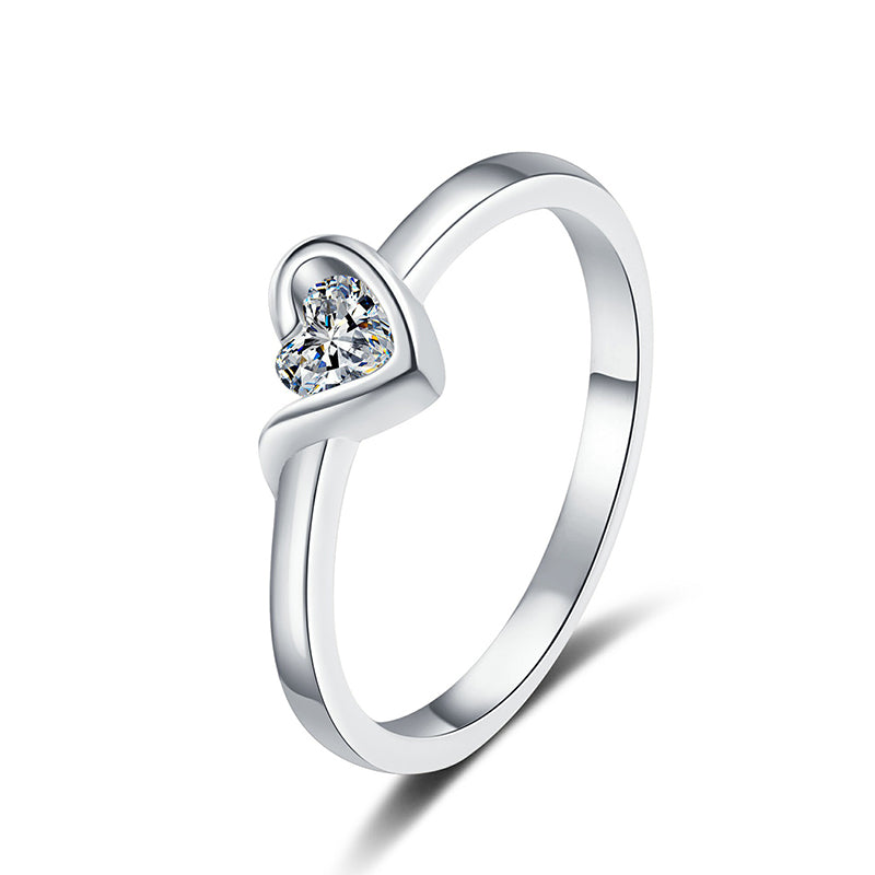 Heart-Shaped Moissanite Solitaire Ring - 925 Sterling Silver Floral Accent Minimalist Ring for Women