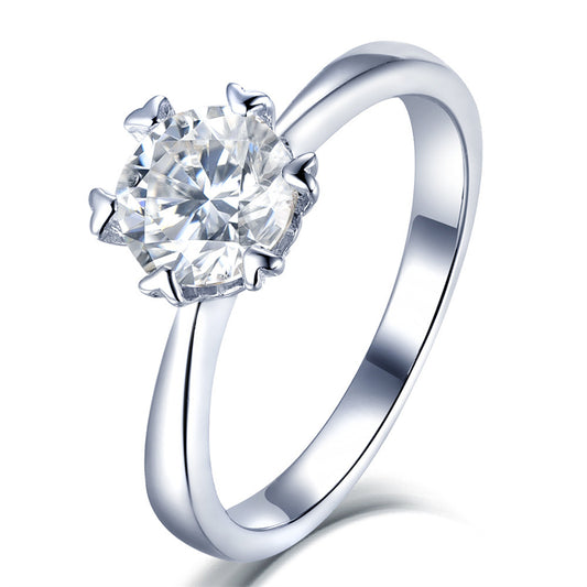 Heart-Shaped Snowflake Moissanite Ring - 925 Sterling Silver Six-Prong Twisted Band Engagement Jewelry
