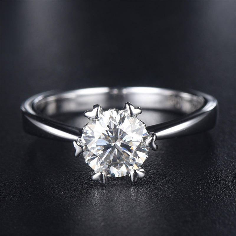 Heart-Shaped Snowflake Moissanite Ring - 925 Sterling Silver Six-Prong Twisted Band Engagement Jewelry
