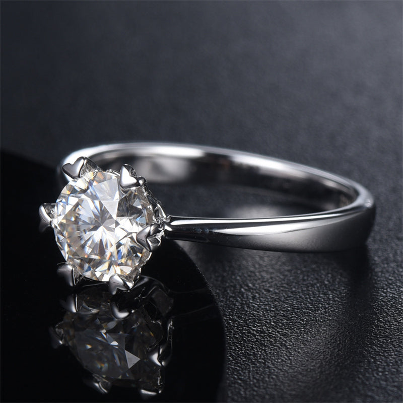 Heart-Shaped Snowflake Moissanite Ring - 925 Sterling Silver Six-Prong Twisted Band Engagement Jewelry