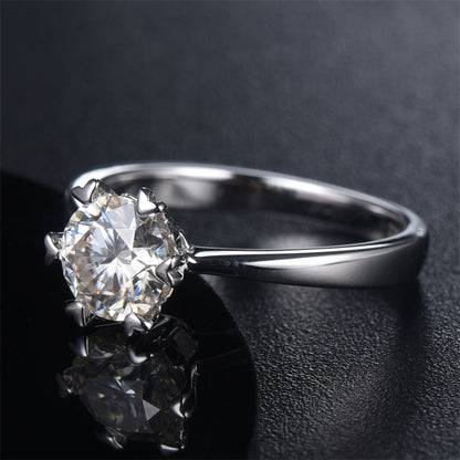 Heart-Shaped Snowflake Moissanite Ring - 925 Sterling Silver Six-Prong Twisted Band Engagement Jewelry