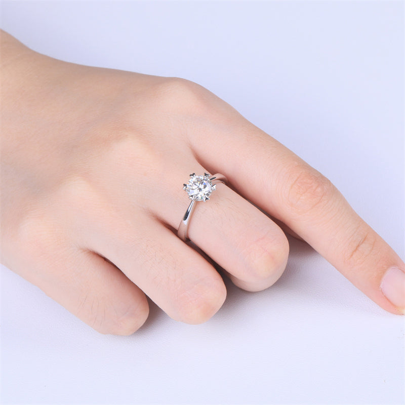 Heart-Shaped Snowflake Moissanite Ring - 925 Sterling Silver Six-Prong Twisted Band Engagement Jewelry