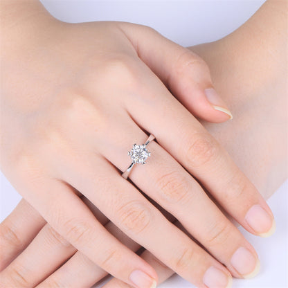 Heart-Shaped Snowflake Moissanite Ring - 925 Sterling Silver Six-Prong Twisted Band Engagement Jewelry