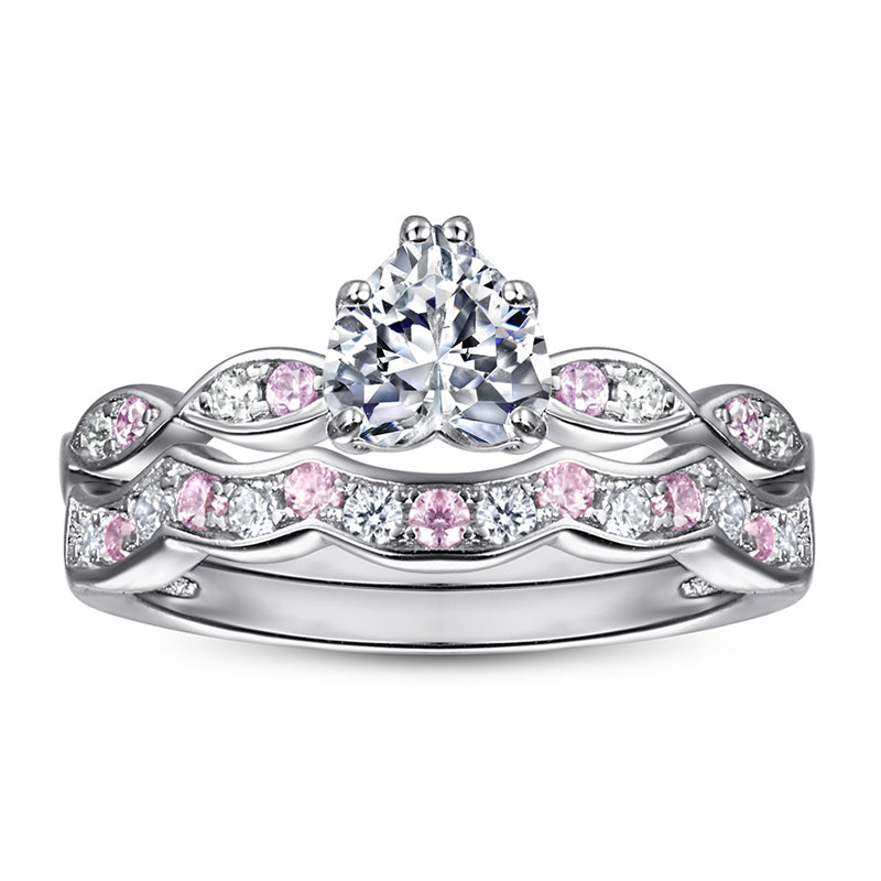 Heart-Shaped Zircon Ring Set - 925 Sterling Silver Romantic Stackable Jewelry for Women