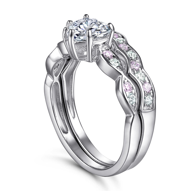 Heart-Shaped Zircon Ring Set - 925 Sterling Silver Romantic Stackable Jewelry for Women