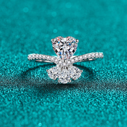 Heart Bouquet Moissanite Ring - 925 Sterling Silver Floral Cluster Ring with Elegant Charm