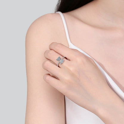 Heart Bouquet Moissanite Ring - 925 Sterling Silver Floral Cluster Ring with Elegant Charm