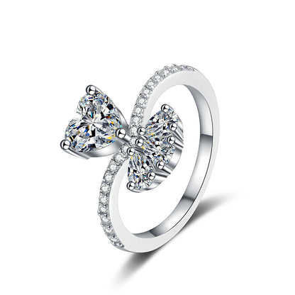 Heart Bouquet Moissanite Ring - 925 Sterling Silver Floral Cluster Ring with Elegant Charm
