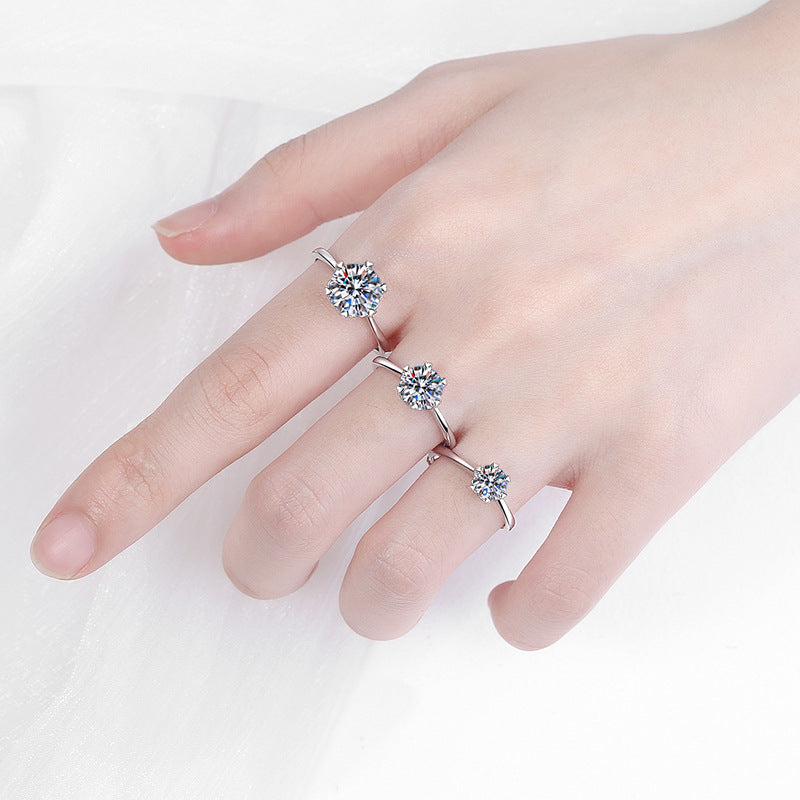 Heart Solitaire Moissanite Ring - PT950 Plated 925 Sterling Silver Six-Prong Setting with Fruit Motifs