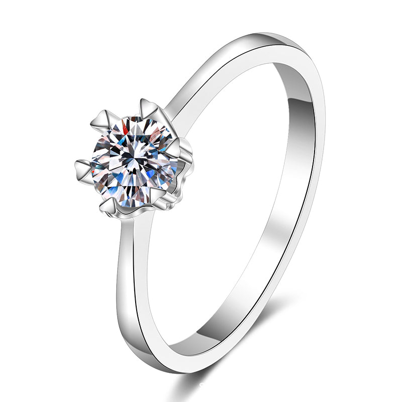 Heart Solitaire Moissanite Ring - PT950 Plated 925 Sterling Silver Six-Prong Setting with Fruit Motifs